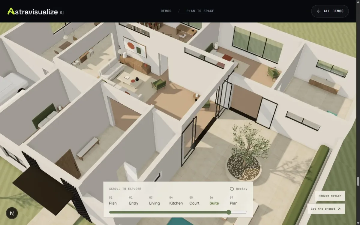 The lift: the whole furnished house from above, every room in its materials